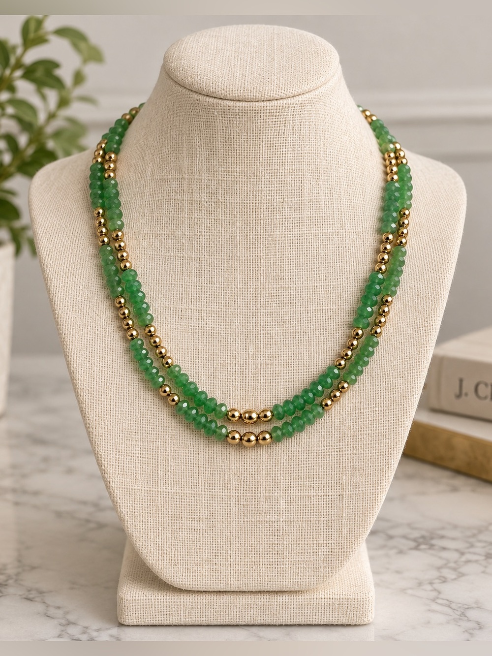 Green and Gold Beaded Necklace
